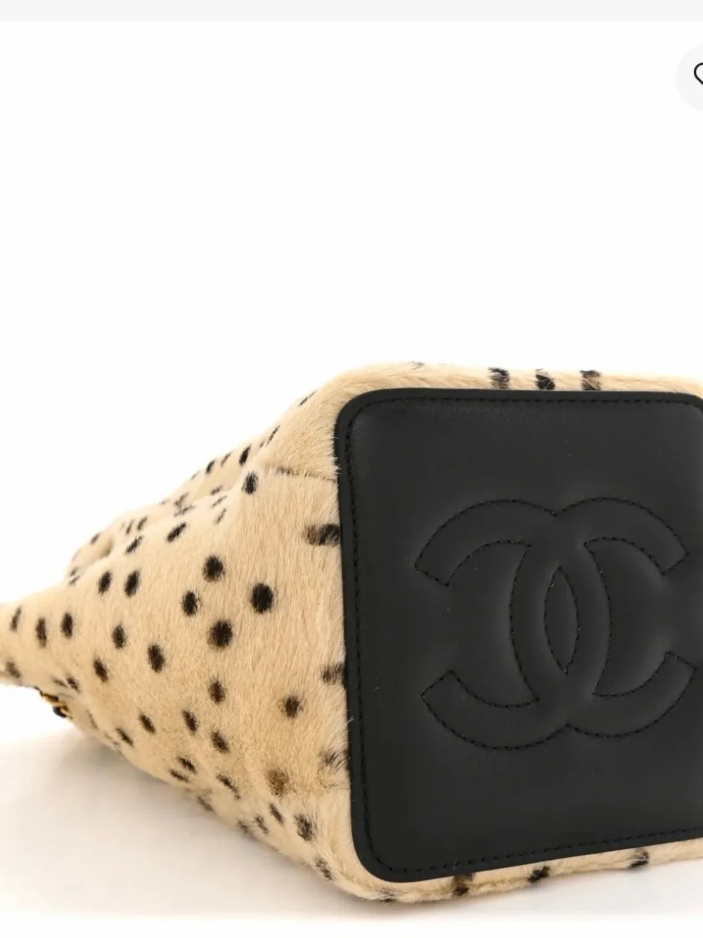 2026 Chanel Pony Hair Cheetah Fur Bucket Bag with Chain Straps - Beige/Black